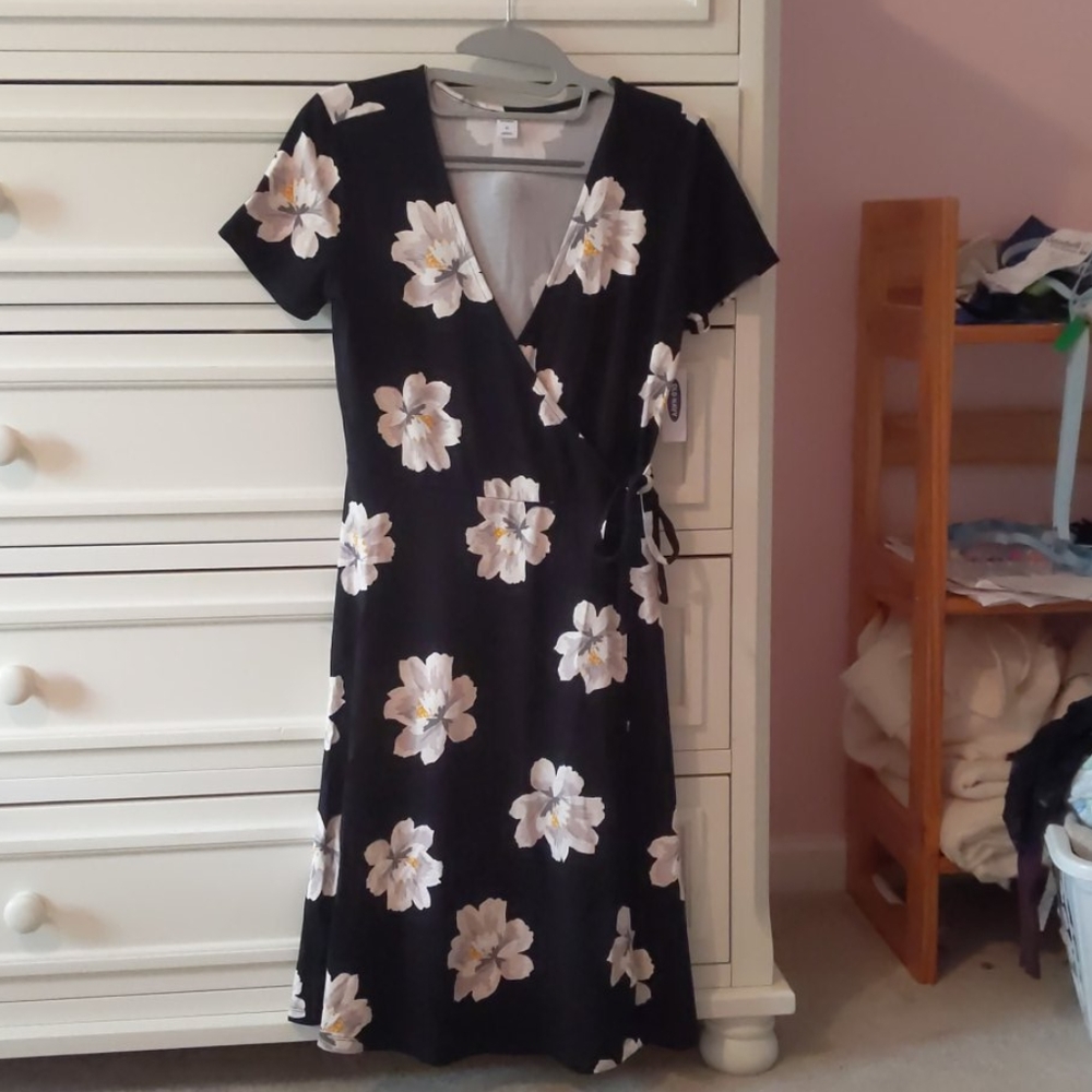 NWT Black Floral Wrap Dress